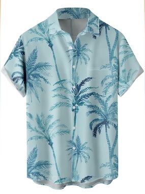 Men’s Light Blue Hawaiian Palm-Print Short Sleeve Shirt Size 3XL